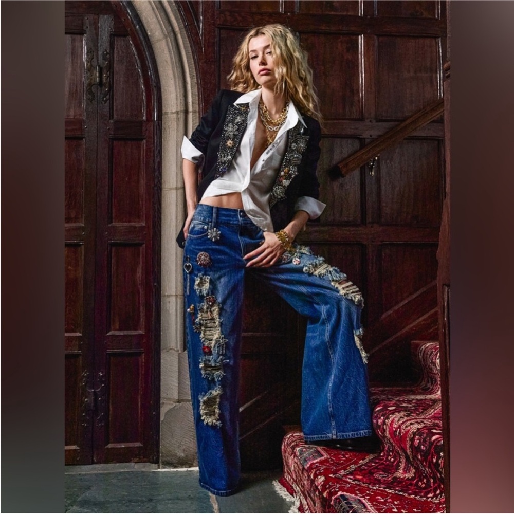 ISO!! Alice + Olivia embellished jeans,Anthropologie highland cow sweater ect..